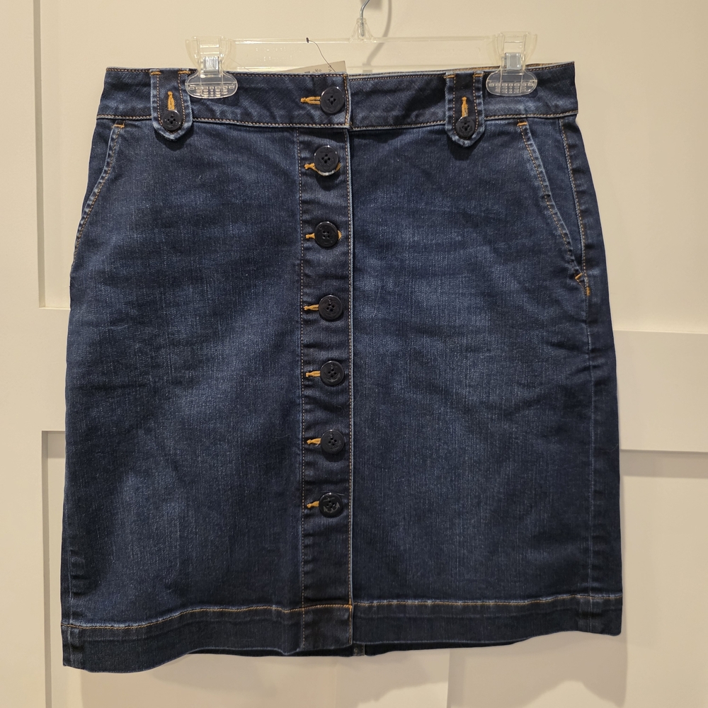NWT Talbots Denim Skirt Womens Sz 8  Jean Nautical Pencil Button Down Dark Wash